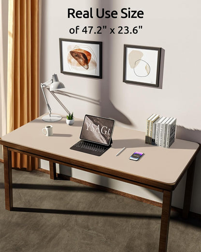 YSAGi Leather Desk Protector, Office Mat, Large Mouse Mat, Non-Slip PU Leather Blotter, Laptop Pad, Waterproof Writing Pad for Office and Home (Eggshell, 47.2" x 23.6")