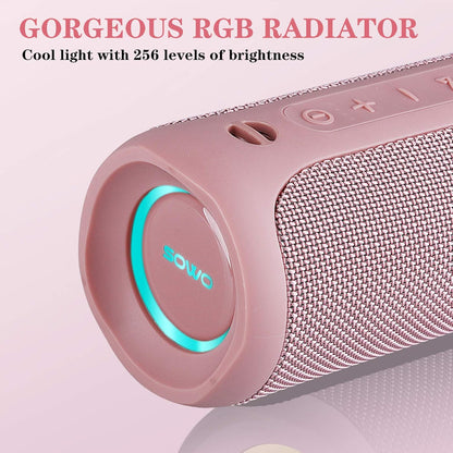 SOWO Outdoor Wireless Portable Bluetooth Speaker, IPX7 Waterproof Speaker, 25W Loud Sound, Bassboom Technology, TWS Pairing, 16H Playtime with Lights - Pink