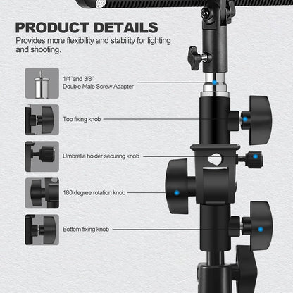 WELLMAKING U-Shape Camera Flash 180°Swivel Mount Bracket with Standard 1/4 to 3/8 inch Metal Male Screw Spigot Stud Compatible for Umbrella Softbox Reflector Holder Stand for Video Light Studio Light