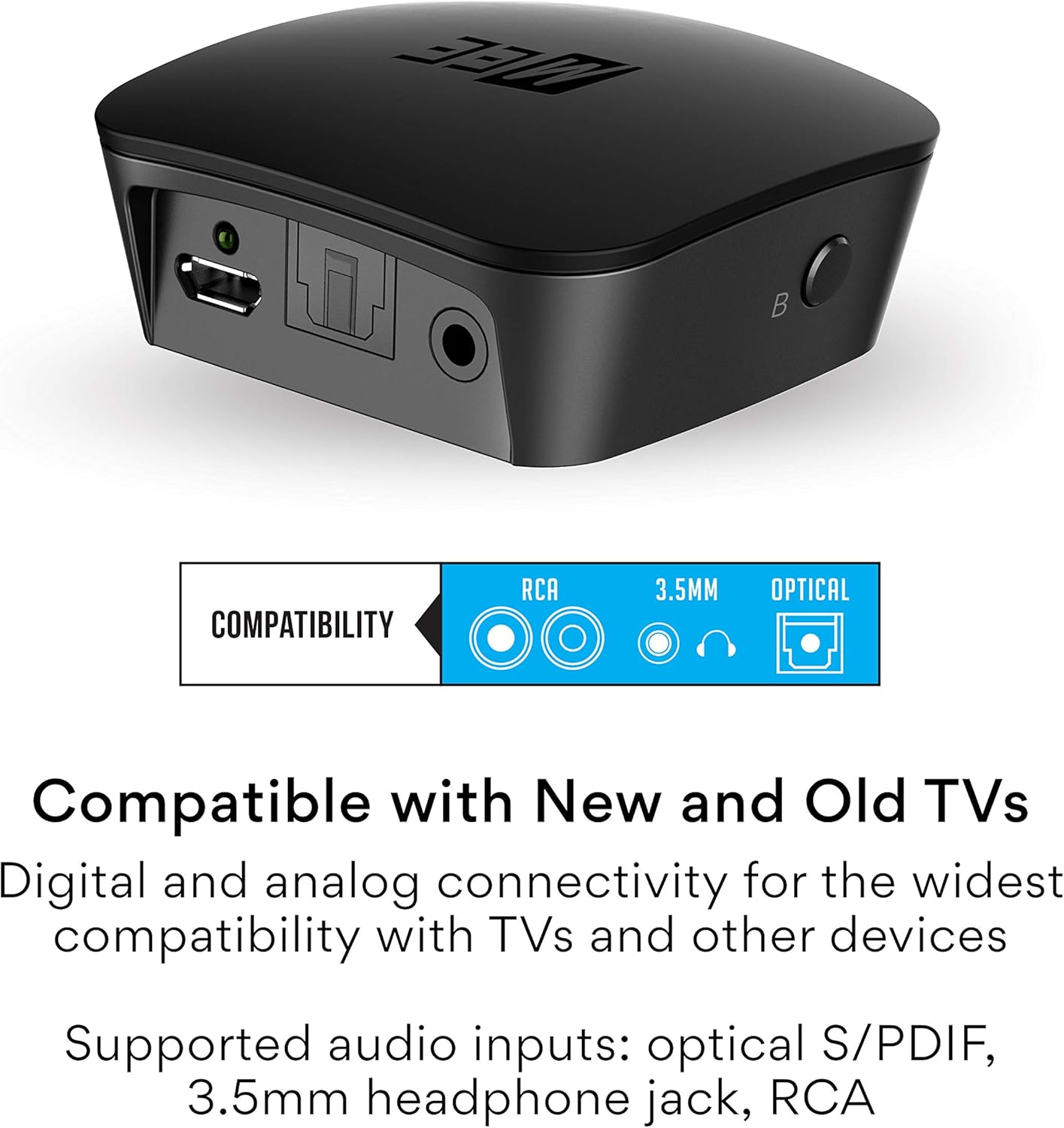 MEE audio Connect T1CMA Bluetooth Over-Ear Wireless Headphones Headset for TV with no Audio Delay; Includes Transmitter (Optical/AUX/RCA) and CinemaEAR Audio Enhancement for Seniors & Hard of Hearing