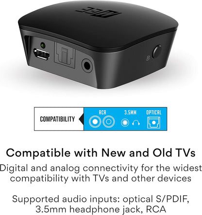 MEE audio Connect T1CMA Bluetooth Over-Ear Wireless Headphones Headset for TV with no Audio Delay; Includes Transmitter (Optical/AUX/RCA) and CinemaEAR Audio Enhancement for Seniors & Hard of Hearing