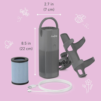 Pure Enrichment PureBaby On-the-Go Air Purifier - Portable Stroller Air Purifier & Adjustable Clamp for Car Seat, Crib, Bassinet & Playpen - True HEPA Filter Removes 99.97% of Allergens Around Baby