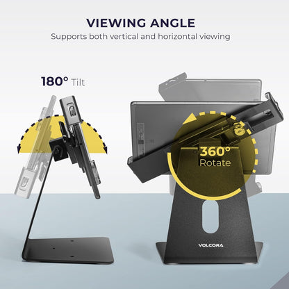 Volcora Anti-Theft Tablet Stand iPad Security Holder with Lock, Black 10-13 Inch Kiosk Stand Mount, Swivel, Adjustable, for iPad Pro, Air, POS Register, Retail Business, Checkout, Cashier