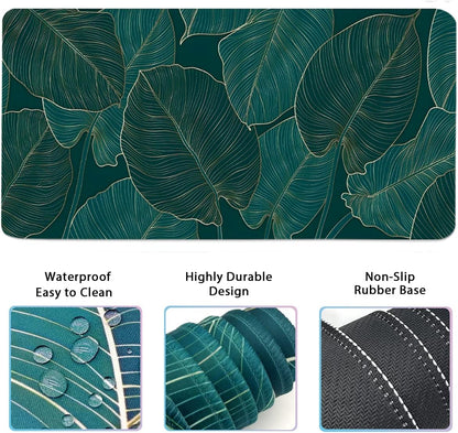 Ergonomic Large Mouse Pad and Keyboard Wrist Rest, Desk Pad for Keyboard and Mouse, 4-in-1 Large Gaming Mouse Pad with Wrist Support for Home Office Study Game-Green Leaves