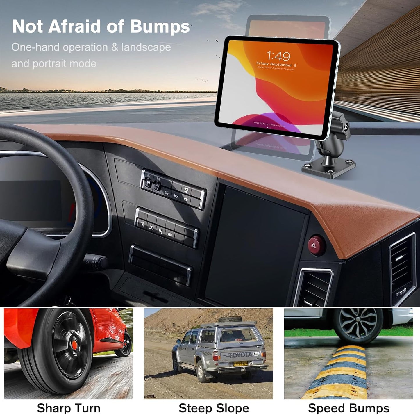 OHLPRO Magnetic Tablet Car Mount Holder, 360°Rotatable Drill Base iPad Wall Mount, Strong Magnet Tablet and iPad, Galaxy, Kindle, Fire HD, Truck, Car, Desk, Boat