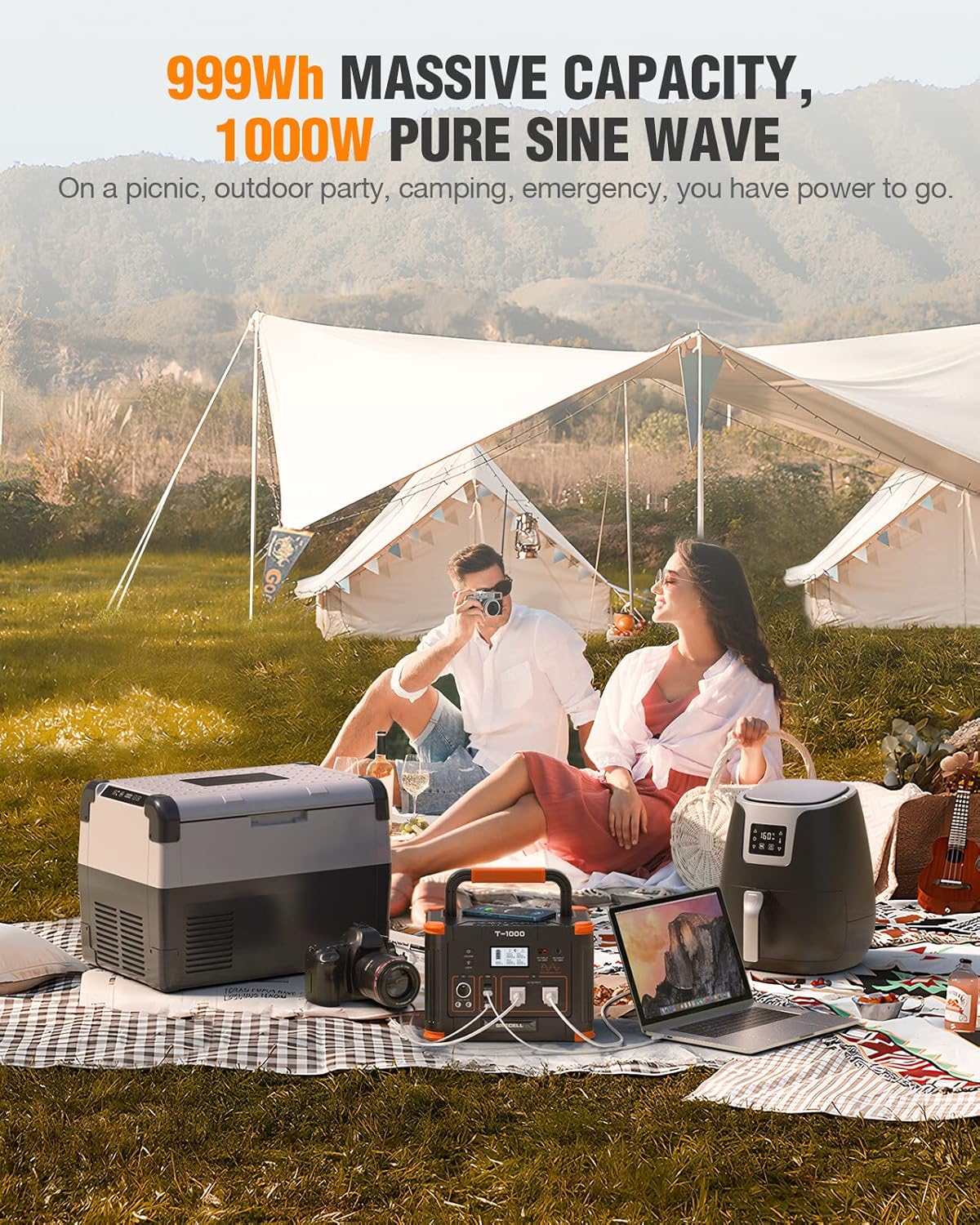 Portable Power Station 1000W (Peak 2000W), GRECELL 999Wh Solar Generator with 60W USB-C PD Output, 110V Pure Sine Wave AC Outlet Backup Lithium Battery for Outdoors Camping Travel Hunting Home
