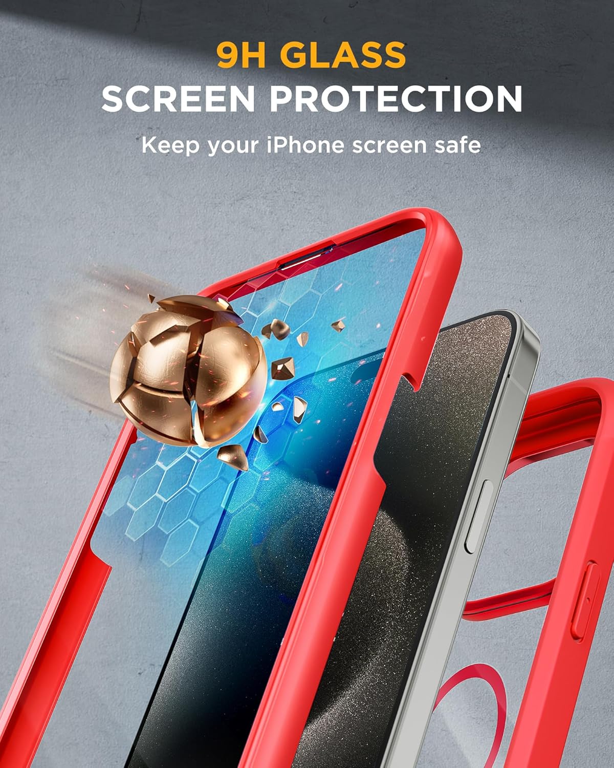 Miracase Magnetic for iPhone 15 Pro Case Full-Body Bumper Phone case with Built-in Glass Screen Protector& Camera Protector, Military Drop Proof 15 Pro Cover, Magnetic Red