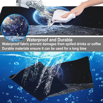Mouse Pad, Large View of Earth from The Moon Surface Desk Mat, Extended Non-Slip Gaming Keyboard Mousepad Desk Pad, Thick Stitched Edges Waterproof Mouse Mat 31.5"x15.7" (Beautiful Blue Earth)
