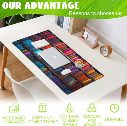 Large Gaming Mouse Pad for Desk,Bookshelves Full of Books Desk Mat,Colorful Books Desk Pad,Extended Big Computer Keyboard Mouse Pad with Non-Slip Base and Stitched Edge,35.4"x15.7"