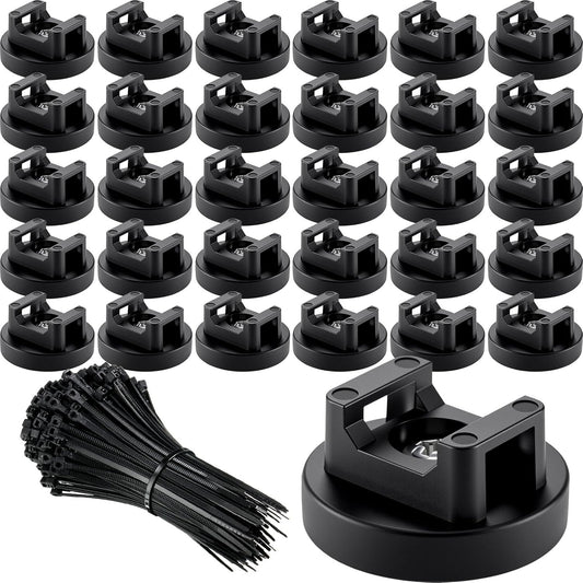 Yookeer 180 Pieces Magnetic Zip Tie Mount Multipurpose Cable Holder Magnets Magnetic Wire Management Bases with Heavy Duty Zip, Mount Nylon Cable Ties in Total (31mm)