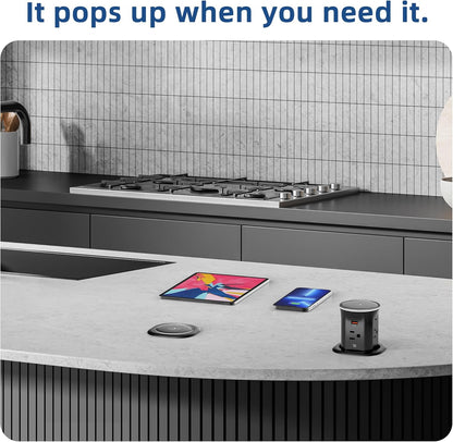 Jgstkcity Pop Up Countertop Outlet with 15W Wireless Charger,20W USB C Ports,Flush Mount Tamper Resistant,Recessed Grommet Receptacle,4 USB 4 Outlets,15A,1875W,ETL Listed,3.15in Hole,Black