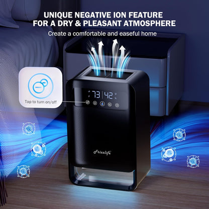 Frizzlife Air Dehumidifier, 135oz Water Tank W/Purifying Function, Quiet Small Dehumidifiers With Sleep Mode For Home, Bedroom, Bathroom, Basement W/Auto Shut Off, 7 Colors LED Light, Black