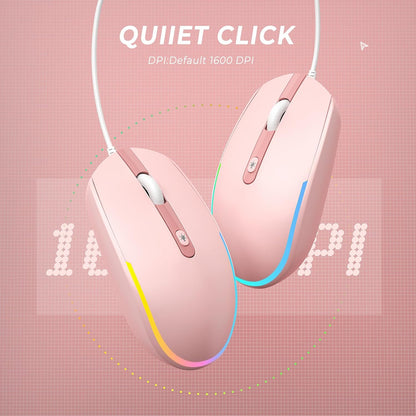 seenda Wired Mouse - USB Computer Mice Wired with RGB Backlit Optical LED Mouse with Attached USB Cord for Laptops Notebooks Chromebook - Pink