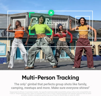 Insta360 Flow 2 White - Foldable AI Phone Gimbal, AI Tracking, Multi-Person Tracking, Built-in Tripod/Selfie Stick, Remote Control, iPhone/Android Portable Stabilizer