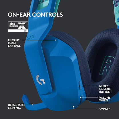 Logitech G733 Lightspeed Wireless Gaming Headset + Litra Beam LX Premium Dual-Sided RGB LED Streaming Key Light - Blue