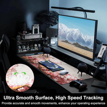Mouse Pad, Large Blooming Sakura Desk Mat, Extended Non-Slip Gaming Keyboard Mousepad Desk Pad, Thick Stitched Edges Waterproof Mouse Mat 31.5"x15.7" (Cherry Branch)