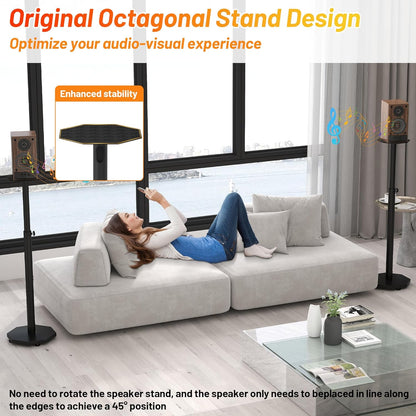 Universal Floor Speaker Stands Pair,Surround Sound Bookshelf Speaker Stands Support Up to 22 lbs for Home Theater Studio, 32.6" to 43" Height Adjustable
