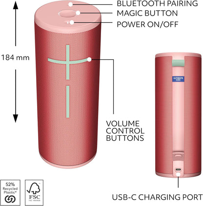 Ultimate Ears Boom 4 Portable Waterproof Bluetooth Speaker with 360-Degree Immersive Sound, Outdoor Floating Speaker, 15-Hour Battery, 147ft Range - Red