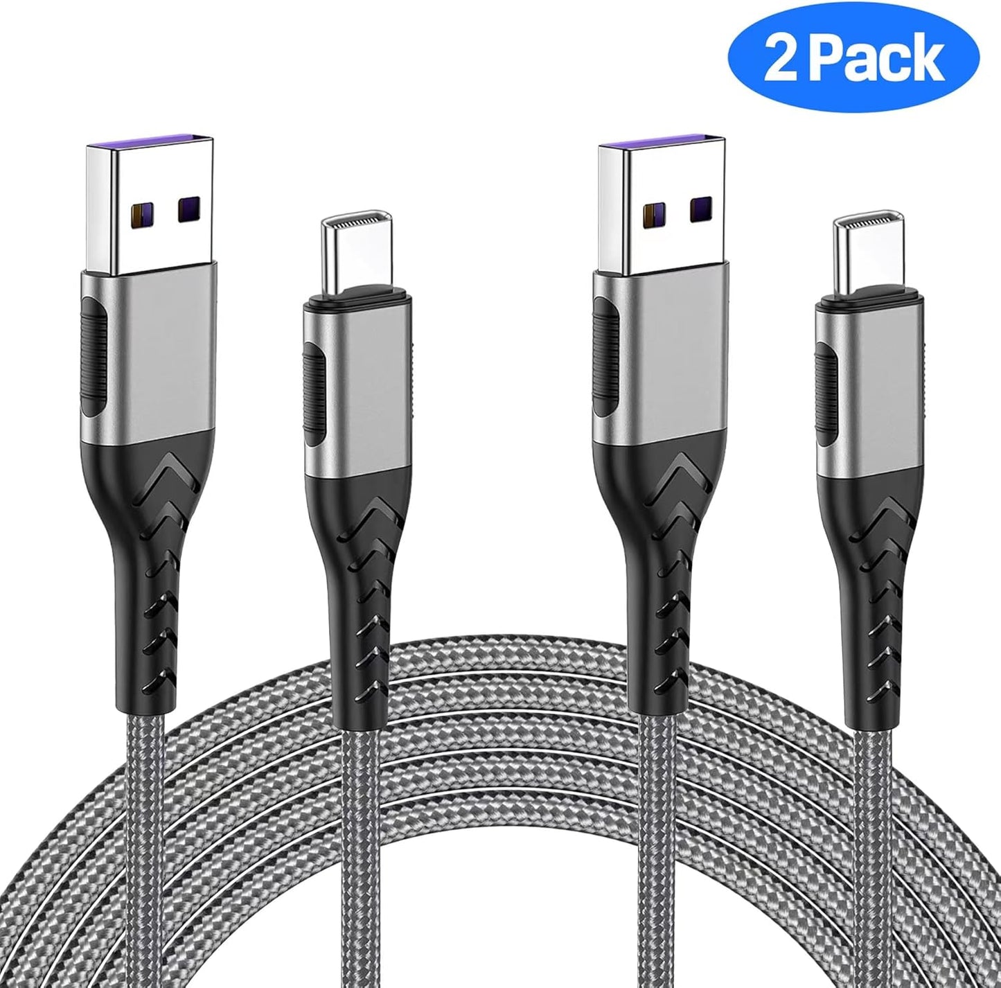 Durcord USB C Charger Cable, 2Pack 3ft Fast Charging 3 Feet USB Type C Cord Cable, 3 Foot Type C Charger Premium Nylon Braided USB Cable Compatible with iPhone 15 Pro/Plus/Max/Android/Phone/Pad-Silver