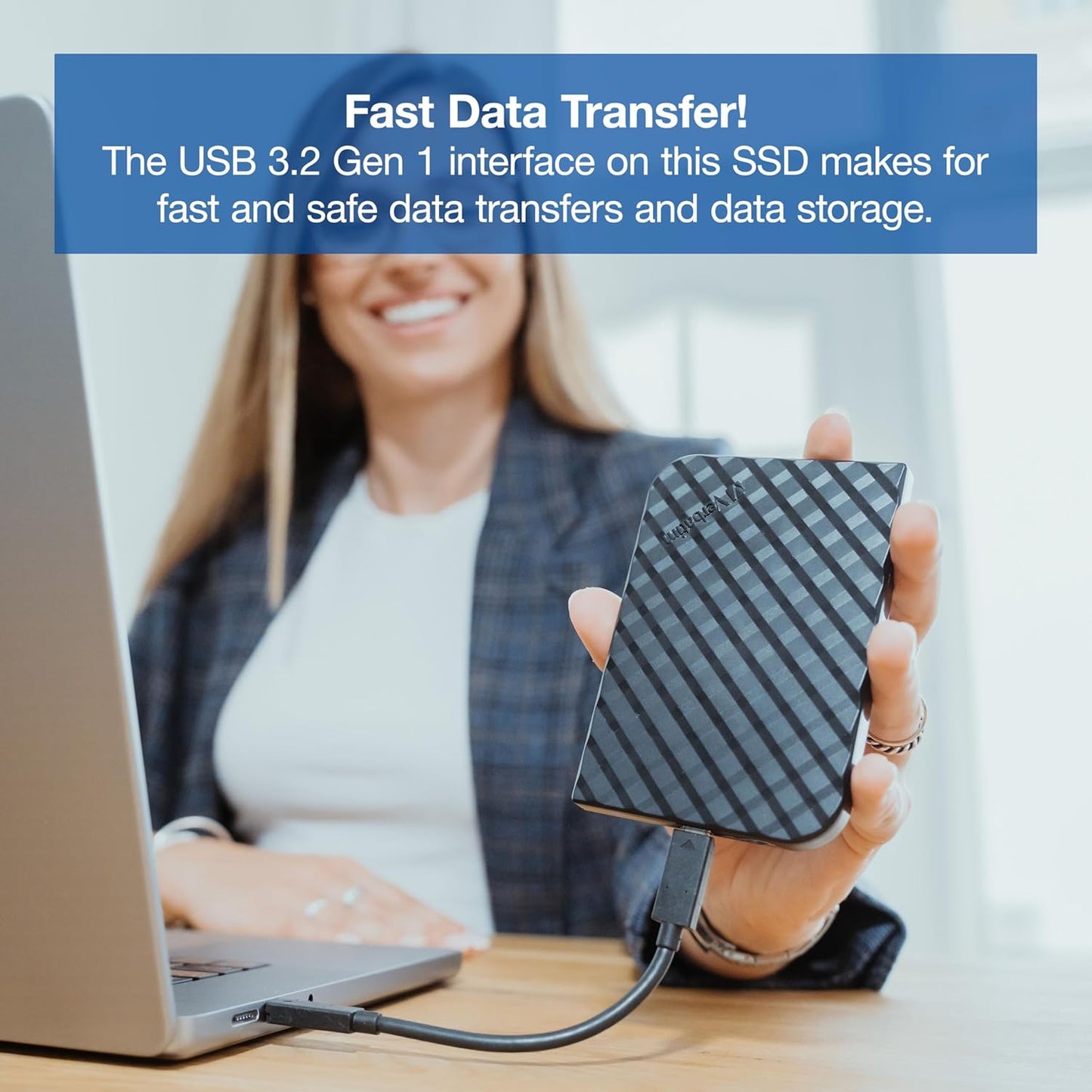 Verbatim 256GB Portable SSD External Hard Drive Store ‘n’ Go USB 3.2 Gen 1 USB-C Adapter Included - External Solid State Drive