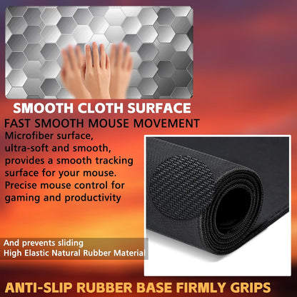 Large Gaming Mouse Pad for Desk, Silver Technology Honeycomb Desk Mat, Sci-Fi Honeycomb Desk Pad, 31.5"x15.7" Extended Big Computer Keyboard Mouse Pad with Non-Slip Base and Stitched Edge