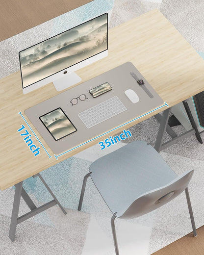 Leather Desk Pad Protector,Mouse Pad,Office Desk Mat, Non-SlipPU Leather Desk Blotter,Desk matt for Desktop,Waterproof Keyboard mat for Office/Home/Decor (Light Grye,31.5" x 15.7”