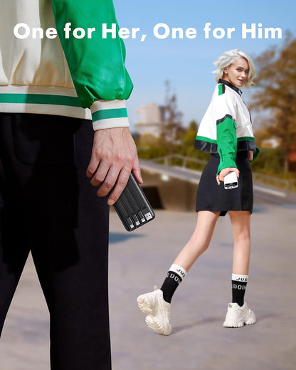 2 Packs Portable Chargers with Built in Cables, 2PCS Slim 10000mAh Travel Essentials Battery Pack 6 Outputs 3A Power Banks for iPhone Samsung Pixel LG Moto iPad