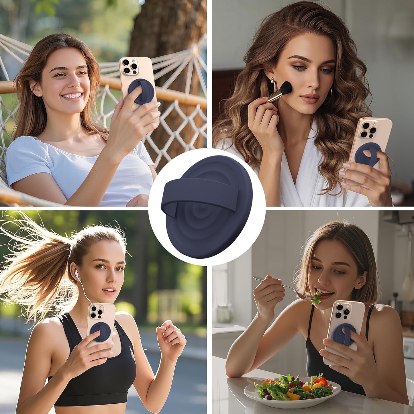 Magnetic Phone Ring Grip Holder, Silicone Finger Loop Grip, Compatible with MasSafe, Back of Phone for iPhone Pro Max/Plus/16/15/15/14/13/12 Series, Midnight Blue