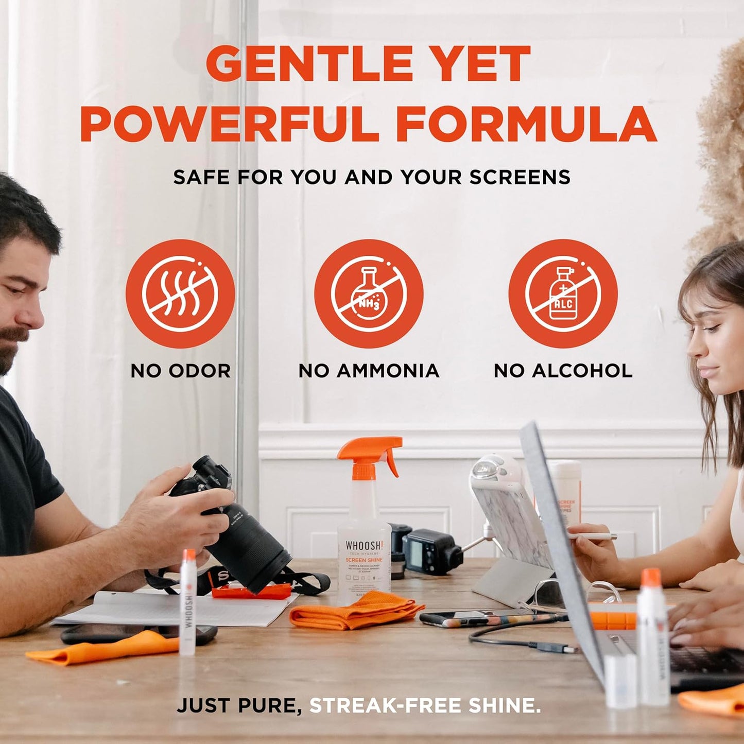 WHOOSH! Screen Shine Pro 16.9 fl oz Refillable TV Screen Cleaner with Microfiber Cloth - Streak-Free Cleaner for Flat Screen, OLED TV, LCD, Smart TV, and Monitors - Non-Toxic and Odorless Formula