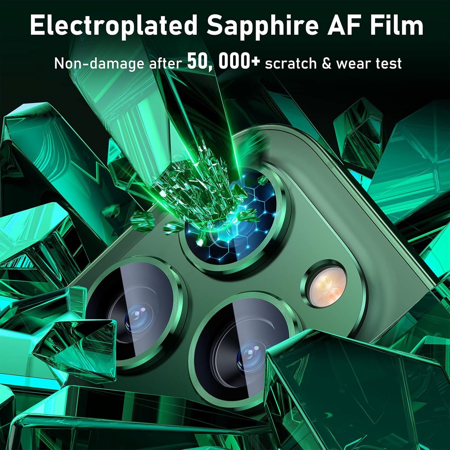 UniqueMe for iPhone 13 Pro/iPhone 13 Pro Max Camera Lens Protector, [Strong Drop Protection] [Not Easy to Fall-off] Metal Ring Tempered Glass Rear Camera Screen Cover, Alpine Green