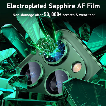 UniqueMe for iPhone 13 Pro/iPhone 13 Pro Max Camera Lens Protector, [Strong Drop Protection] [Not Easy to Fall-off] Metal Ring Tempered Glass Rear Camera Screen Cover, Alpine Green