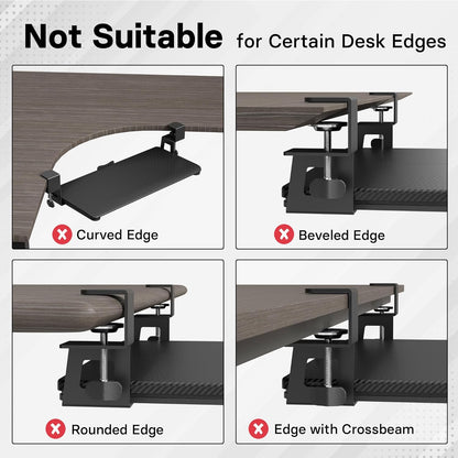 BONTEC KMT01 Under Desk Keyboard Tray, Pull-Out Keyboard & Mouse Platform with C-Clamp, 25.6 x 11.8 in Space-Saving Ergonomic Slide-Out Drawer, Black Carbon Fiber