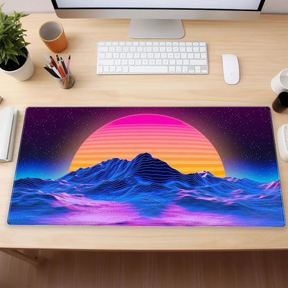 Retro Neon Fantasy Mouse Pad Desk Mat XXL Large 31.5x15.7in Gaming Keyboard & Mouse Pad Nostalgic Digital Art Office Desk Decor