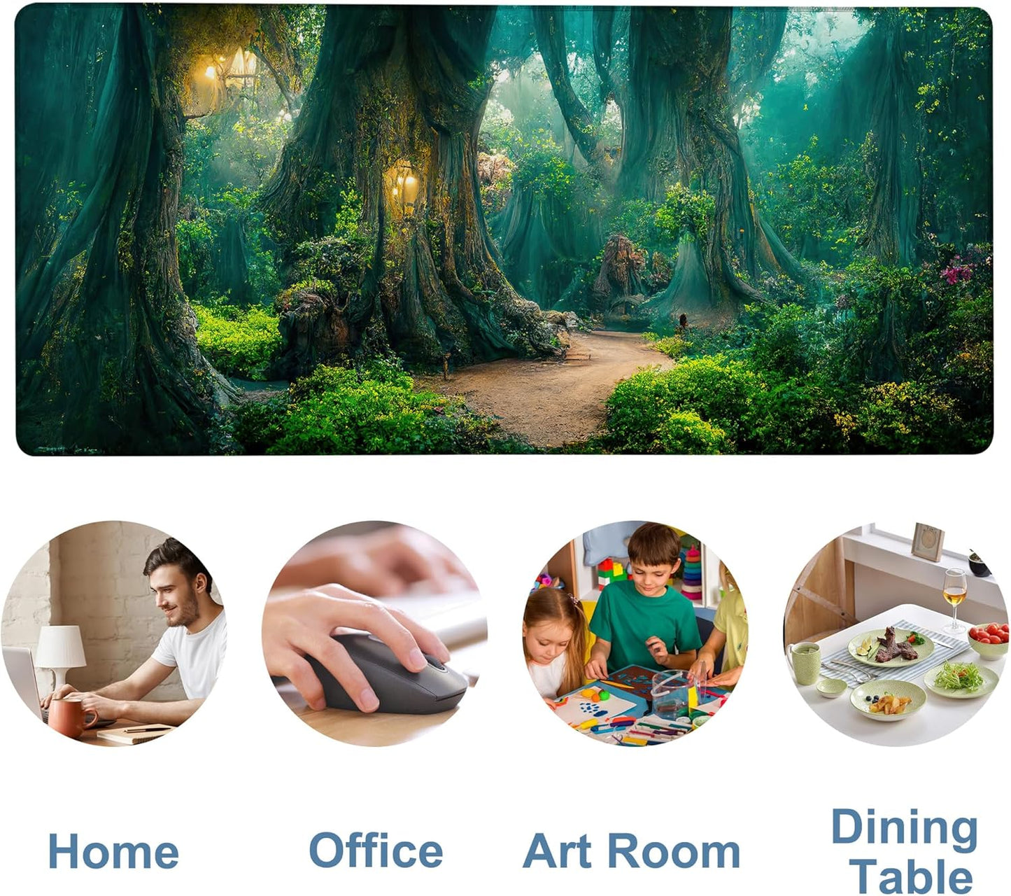 Gaming Desk Pad Large Extra Length Mysterious Forest Mouse Pad Keyboard Laptop Non-Slip Waterproof with Rubber Base Thick Stitched Edge Mouse Mat for Office Home 35.4 x 15.7 Inches