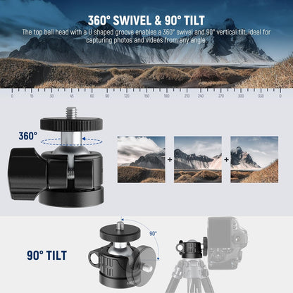 NEEWER Basic Mini Ball Head, Portable Tripod Head Camera Mount Adapter with 1/4" Screw for Compact DSLR Action Cam Phone LED Ring Light Monopod Slider, 4.4lb Max Load, 360° Swivel & 90° Tilt, GM01