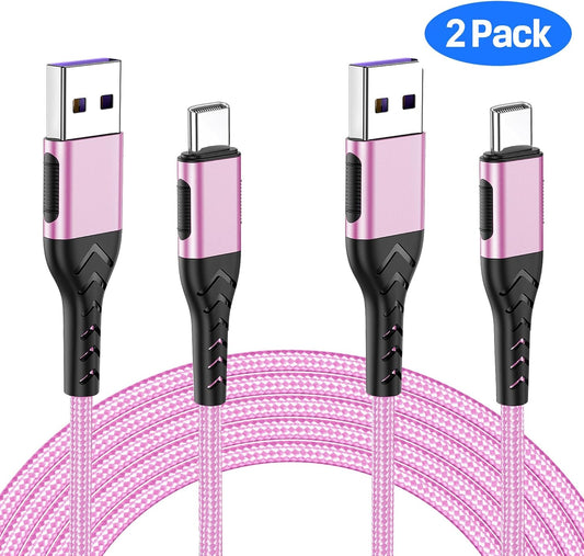 Durcord 2Pack 3ft USB A to USB C Cable, USB Type C Cord Cable for Android Phone Pad Laptop, Type C Charger Braided Compatible with iPhone 15 Pro/Plus/Max/Android/Phone/Pad-Rose Gold