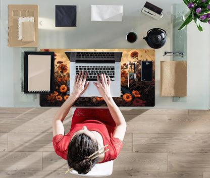 Anime Crow Kawaii Desk Mat Cute Retro Floral Mouse Pad Gaming Desk Pad XXL Large Desk Matt for Desktop Computer Mousepad, Laptop Keyboard Mouse Mat Office Decor Accessories for Women, 31.5x15.75 in