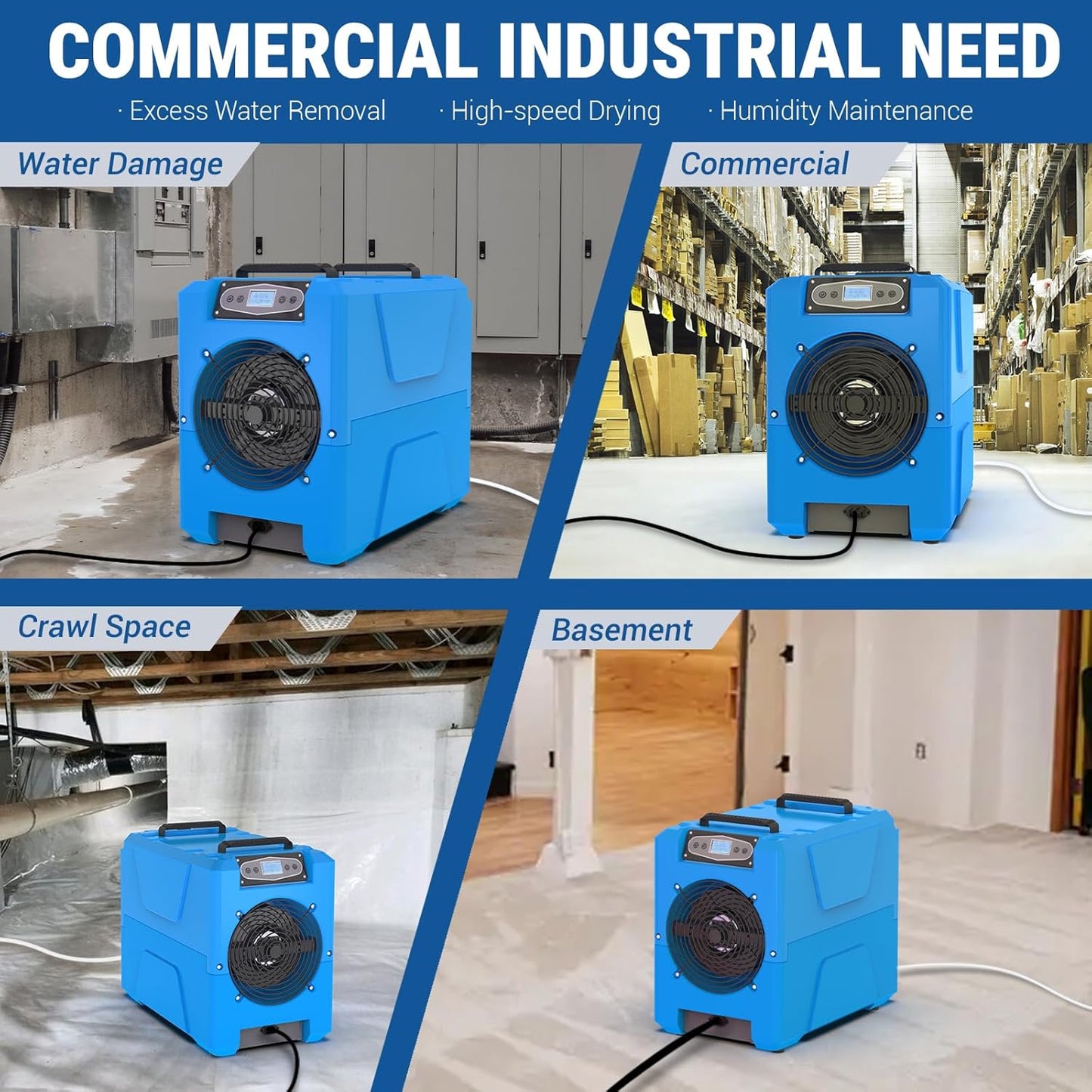 MOUNTO Commercial Dehumidifier, 150 Pint High-Capacity, Includes Pump Drain Hose for Water Damage Restoration, Ideal for Basements, Warehouses & Job Sites