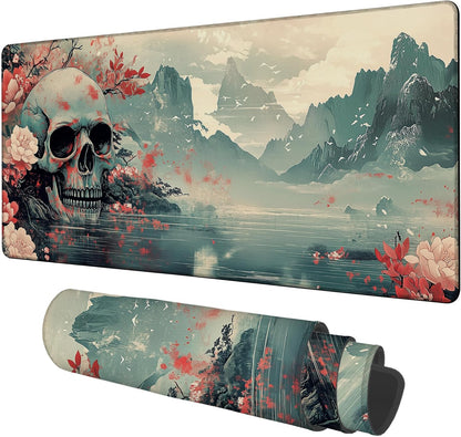 Gaming Desk Pad Large Extra Length Evil-Looking Skull Mouse Pad Keyboard Laptop Non-Slip Waterproof with Rubber Base Thick Stitched Edge Mouse Mat for Office Home 35.4 x 15.7 Inches