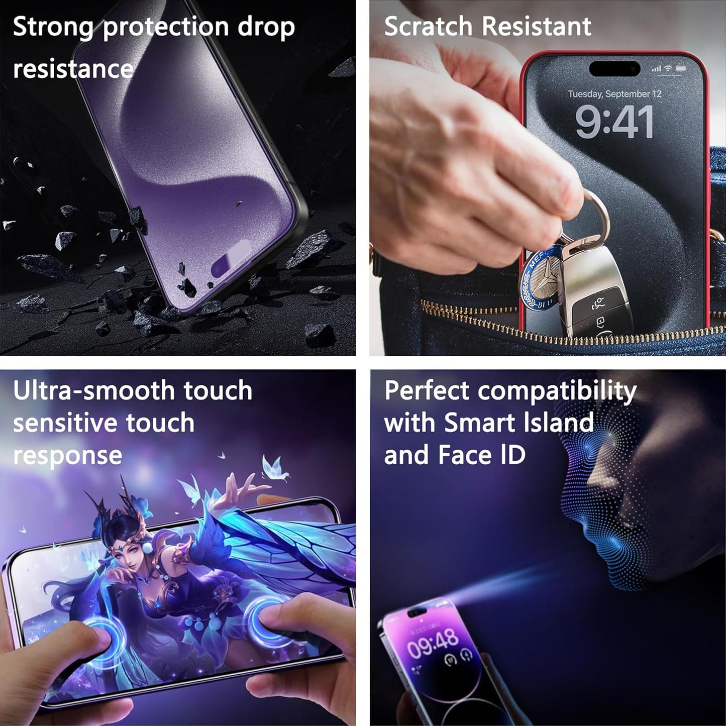 2 Pack Anti Blue Light Matte Screen Protector for iPhone 16e/iPhone 14/iPhone 13 Pro/iPhone 13, 9H Tempered Glass, Full Cover, Anti-Fingerprint, Auto Dust-Elimination, No Bubble, Easy Installation