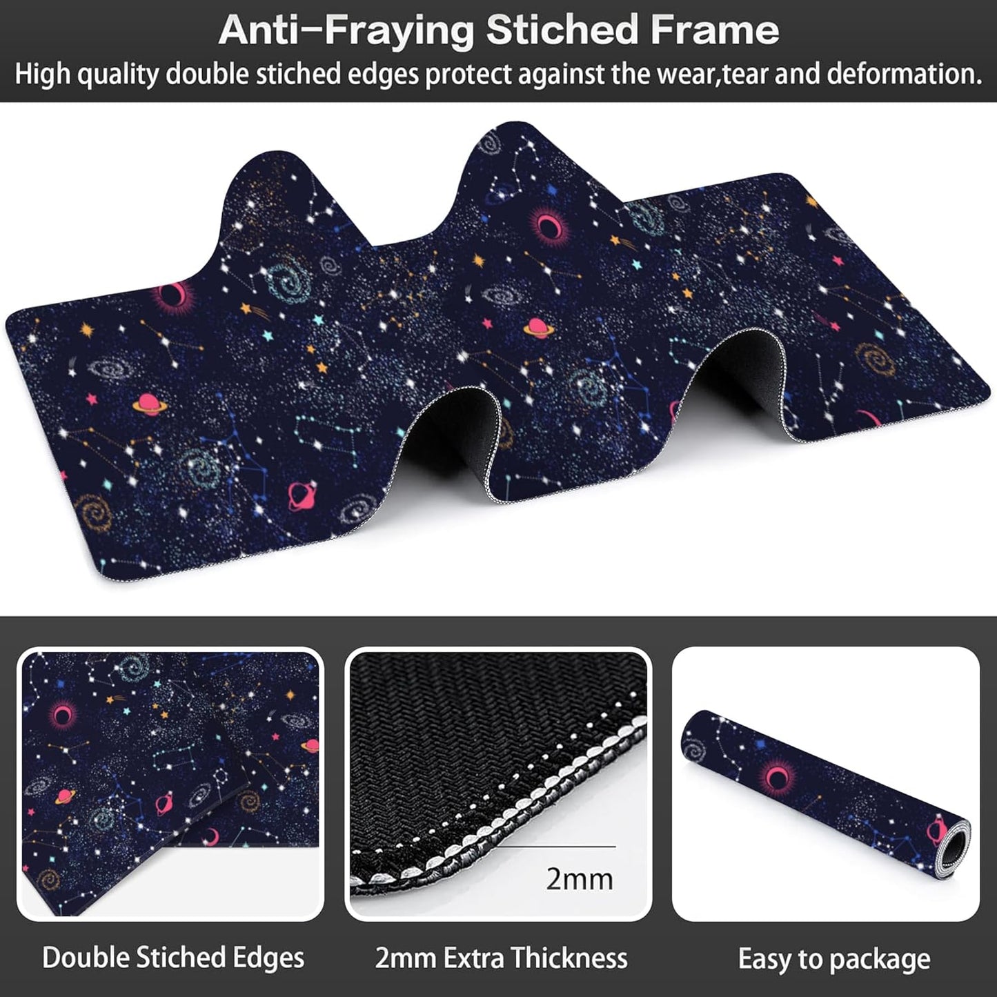 Space Galaxy Constellation Desk Mat,Large Milky Way Galaxy Space Gaming Keyboard Mouse Pad,Non-Slip Rubber Base Desk Pad Thick Stitched Edges Waterproof Mousepad Mouse Mat 31.5"x11.8"