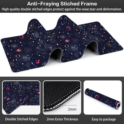 Space Galaxy Constellation Desk Mat,Large Milky Way Galaxy Space Gaming Keyboard Mouse Pad,Non-Slip Rubber Base Desk Pad Thick Stitched Edges Waterproof Mousepad Mouse Mat 31.5"x11.8"