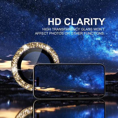 Choiche Compatible for iPhone 15 Pro/iPhone 15 Pro Max Camera Lens Protector Bling, 9H Tempered Glass Camera Cover Screen Protector Metal Ring Decoration Accessories (Glitter-Gold)