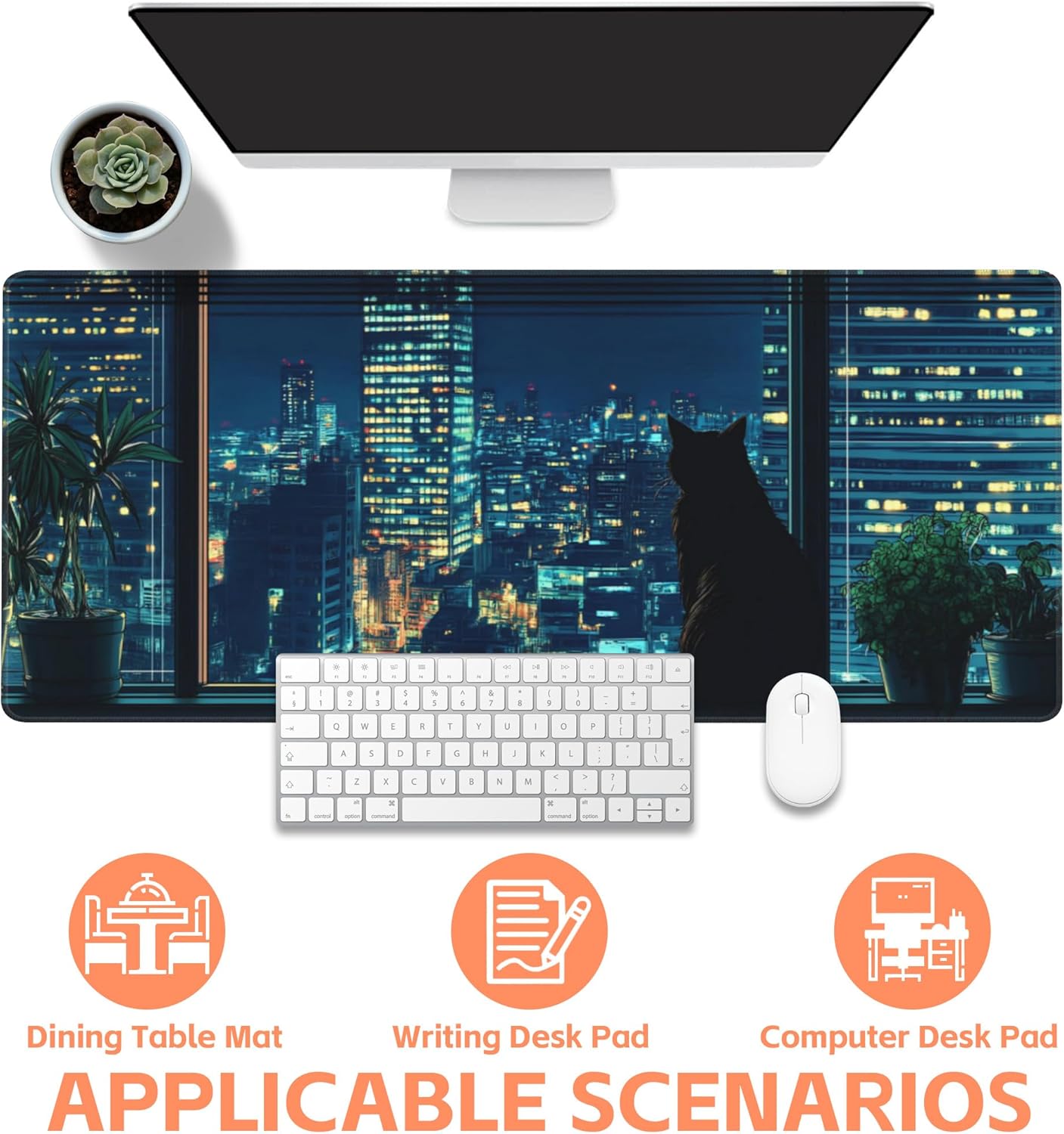 Mouse Pad Large Black Cat Non-Slip Gaming Desk Mat with Stitched Edge Laptop Keyboard Desk Pad for Work Home Gaming (35.4 x 15.7 Inches)