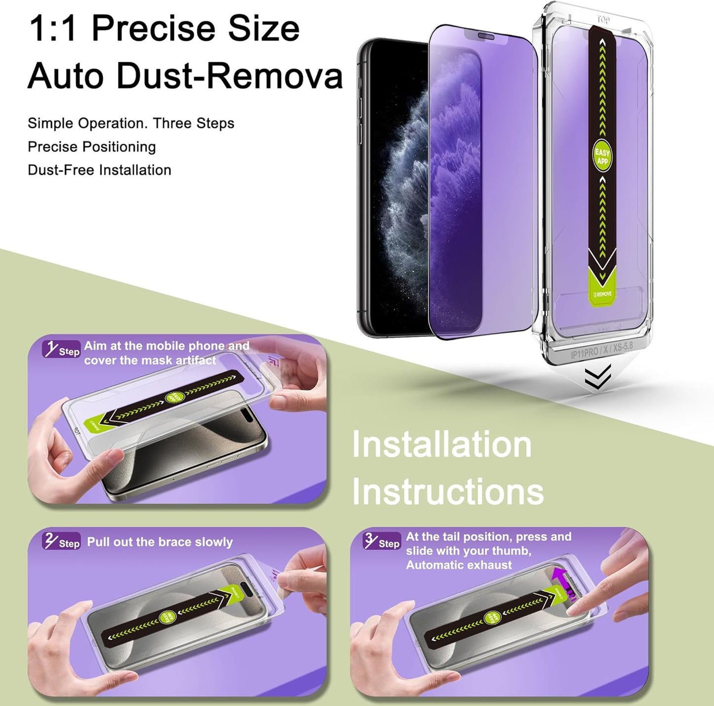 (2-Pack Anti Blue Light Matte Screen Protector for iPhone X/XS/11 Pro (5.8-Inch),9H Tempered Glass,Anti-Glare,Full Coverage,Anti-Fingerprint,Auto Dust Removal,Bubble-Free