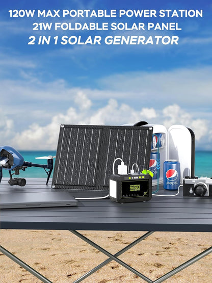 MARBERO 88.8Wh Solar Generator with 21W Solar Panel Included Portable Power Station 80W 110V 120W Max for Camping Outdoor Hiking Fishing Emergency