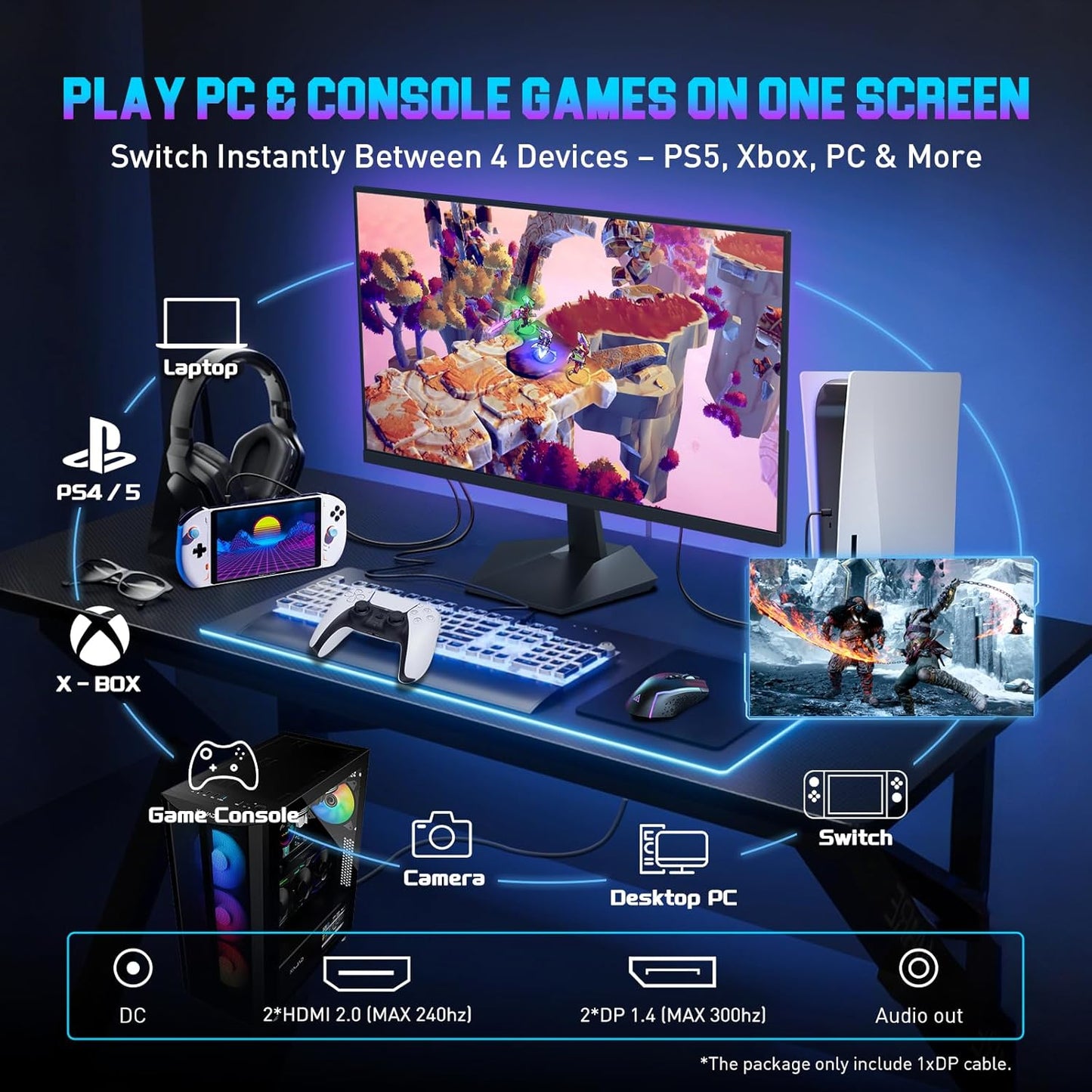 SANSUI Gaming Monitor, 24.5" 300hz 240hz FHD 1080P 1ms FPS PC Monitor Gaming, HDR, FreeSync, DisplayPort x2 HDMI x2, Fast IPS, 120% sRGB, Audio Jack, VESA Support, Desktop Compatible(ES-G25X1 PRO)