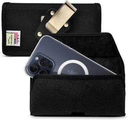 Turtleback Belt Clip for iPhone 16 Pro Max, 15 Pro Max, 14 Pro Max -Small- Fits w/Slim MagSafe Style Cases, Premium Black Nylon, Horizontal Belt Holder, Magnetic Closure HD Rotating Belt Clip