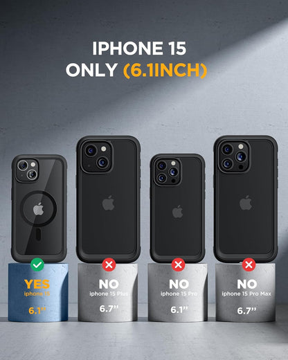 Miracase Glass Series for iPhone 15 Case [Compatible with MagSafe] Full-Body Magnetic Bumper Case with Built-in 9H Tempered Glass Anti-Fingerprint Screen Protector + Camera Lens Protector, Black