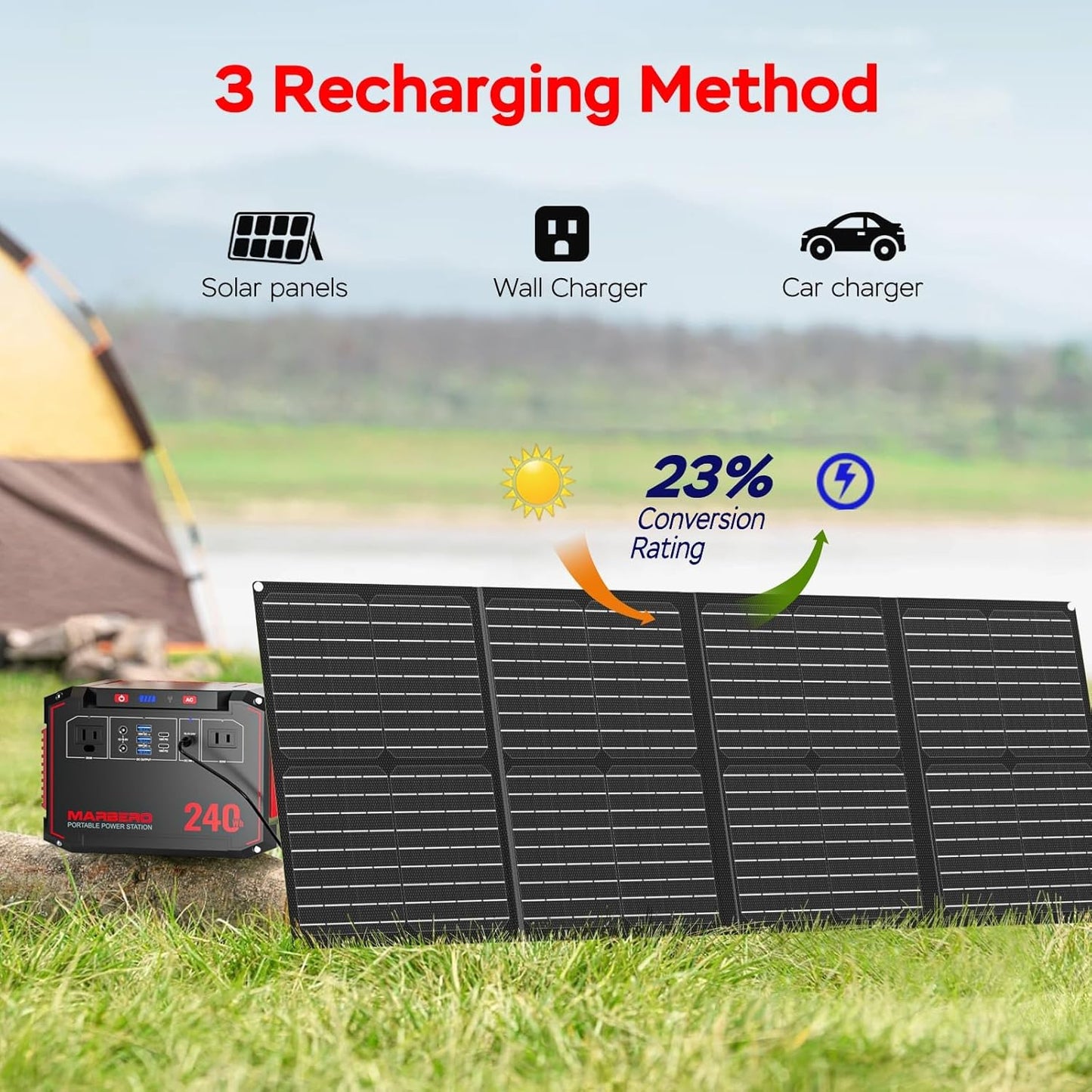 MARBERO Solar Generator 240Wh 300W Portable Power Station with Solar Panel 60W Included Backup Lithium Battery with AC Outlets for Camping Home Outdoor Emergency Hiking Travel